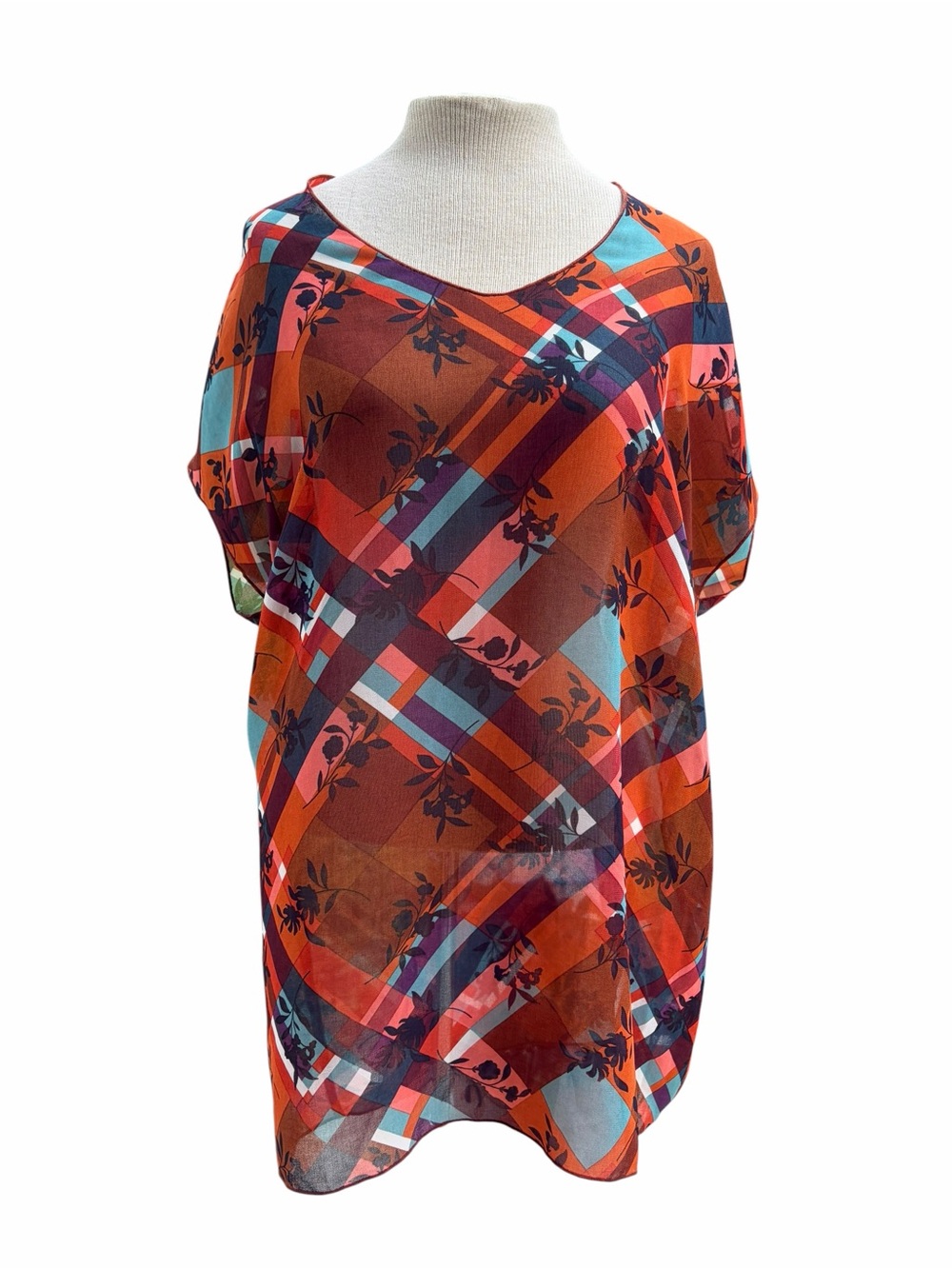 Cabi Zadie Lattice Sheer Floral Tunic